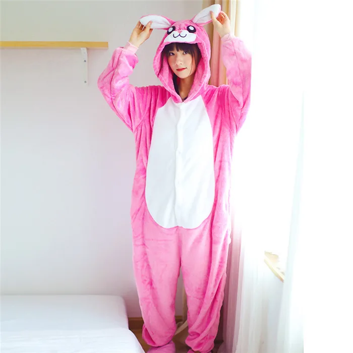 Pink Rabbit KIGUCOS, фланелевые теплые пижамы для женщин, зимняя Пижама, комбинезоны, унисекс, мультяшные костюмы, подарок на год, милая Пижама - Цвет: Pink Rabbit