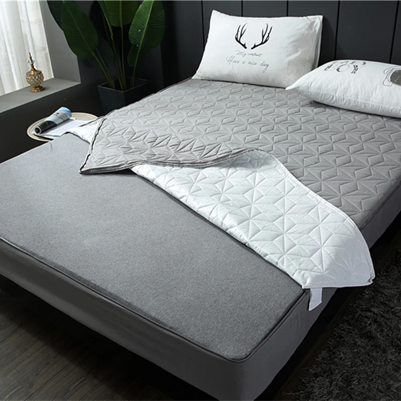 

Waterproof Six-sides All-inclusive Quilted Mattress Cover King Queen Soft Topper Pad Solid Color Bed Mattress Protector Cover