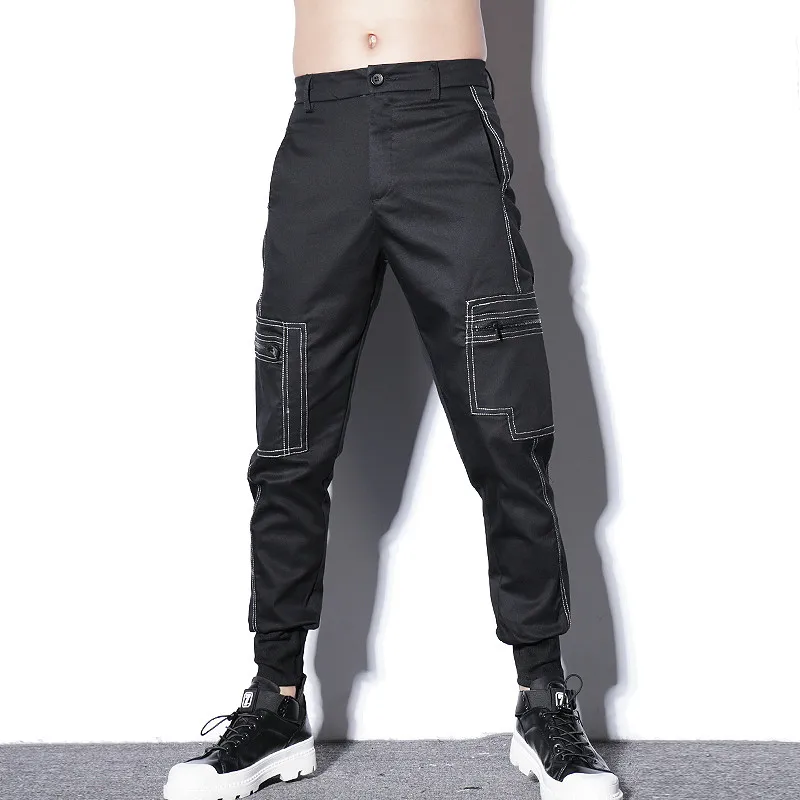 Мужские штаны-шаровары в стиле хип-хоп, панк, готика, спортивные штаны для бега, мужские уличные модные повседневные Черные Брюки-Карго