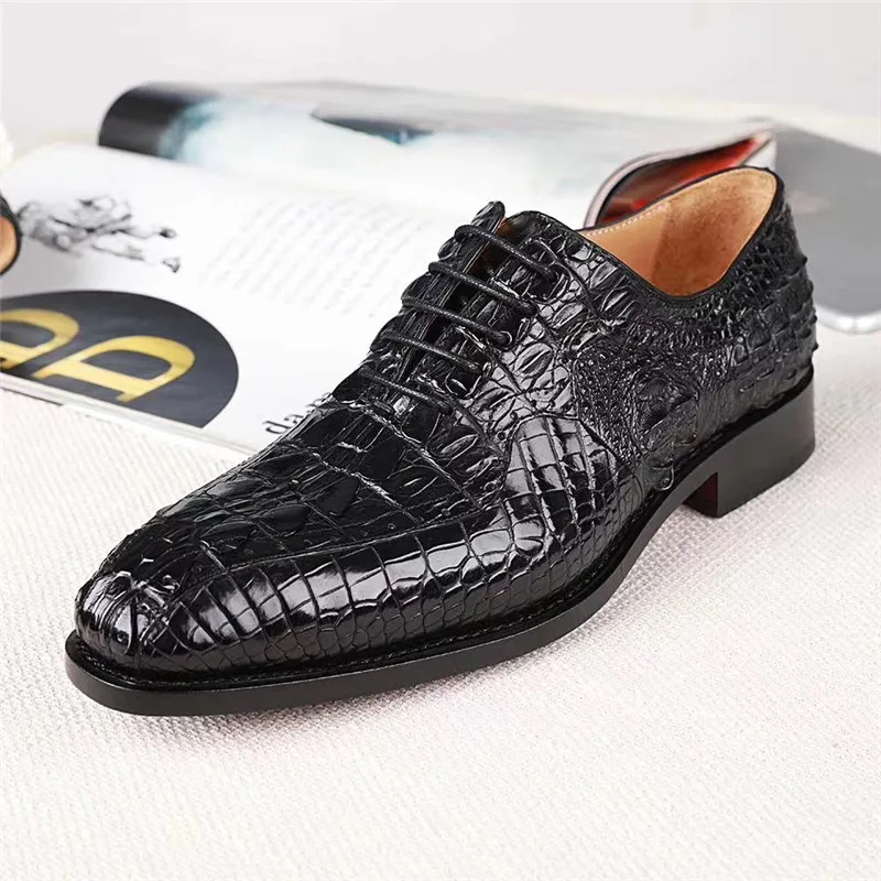 Authentic Crocodile Scales Skin Pointed Toe Designer Men's Fancy Dress Shoes Genuine Alligator Leather Male Formal Lace-up Shoes