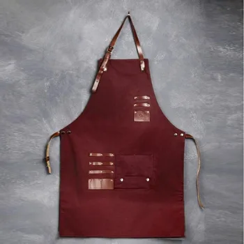 

Canvas Apron with Cross-Back Straps & Adjustable Storage Apron With Genuine Leather Adult Bib Heavy Duty Tool Pockets