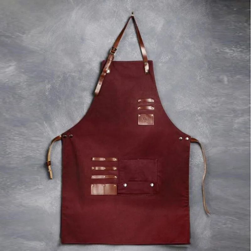  Canvas Apron with Cross-Back Straps & Adjustable Storage Apron With Genuine Leather Adult Bib Heavy