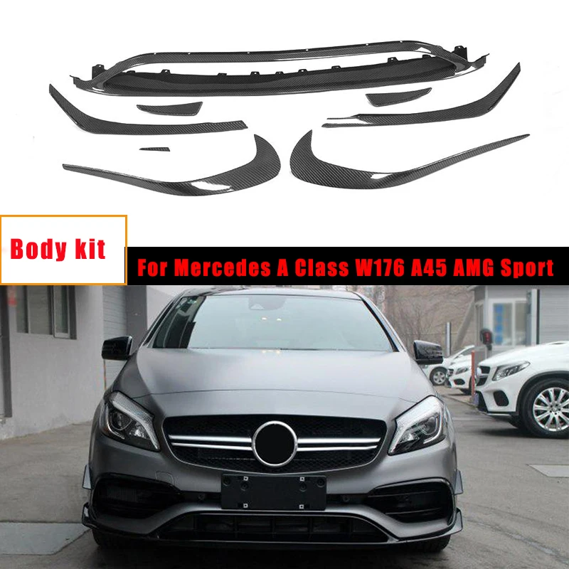W176 передний бампер губа сплиттер каналки для Mercedes A класса A160 A180 A200 A250 A45 AMG Facelift 2016