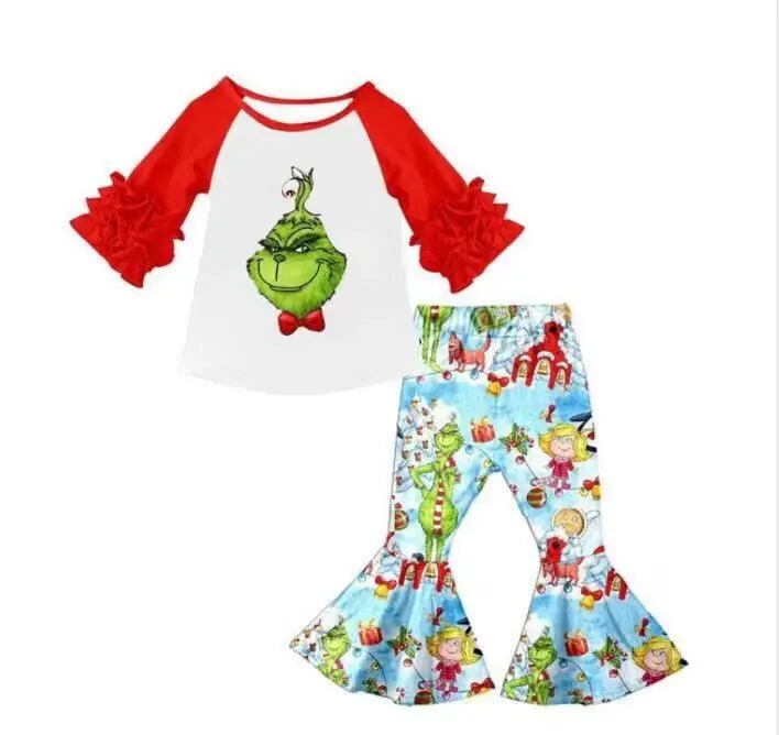 

Autumn 3/4 Sleeve Cartoon Character Children's Set Fashion Print Children's Set Snowman Higher Quality Flare Pants