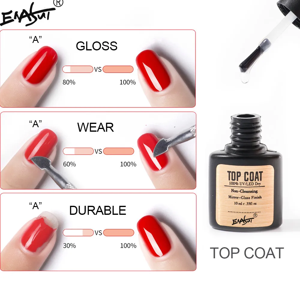 ENASUI 12ml Nail Art Polish Nails Primer long lasting bright Lacquer Non Cleansing Soak off Top and Base Coat Set