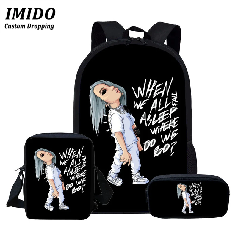 Имидо Billie Eilish 3 шт./компл. Рюкзак Back To School детская книга мешок для маленькой девочки распылитель ранцевого типа для подростков Mochila Escolar - Цвет: 7004CEK