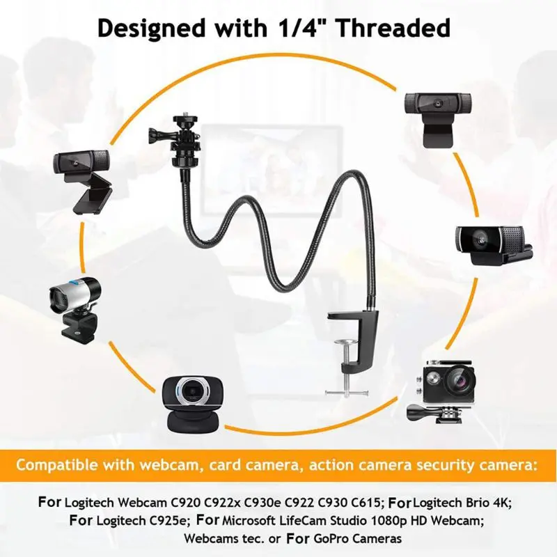 

1 Set Camera Bracket with Enhanced Desk Jaw Clamp Flexible Gooseneck Stand for Webcam Brio 4K C925e C922x C922 C930e C930 C920