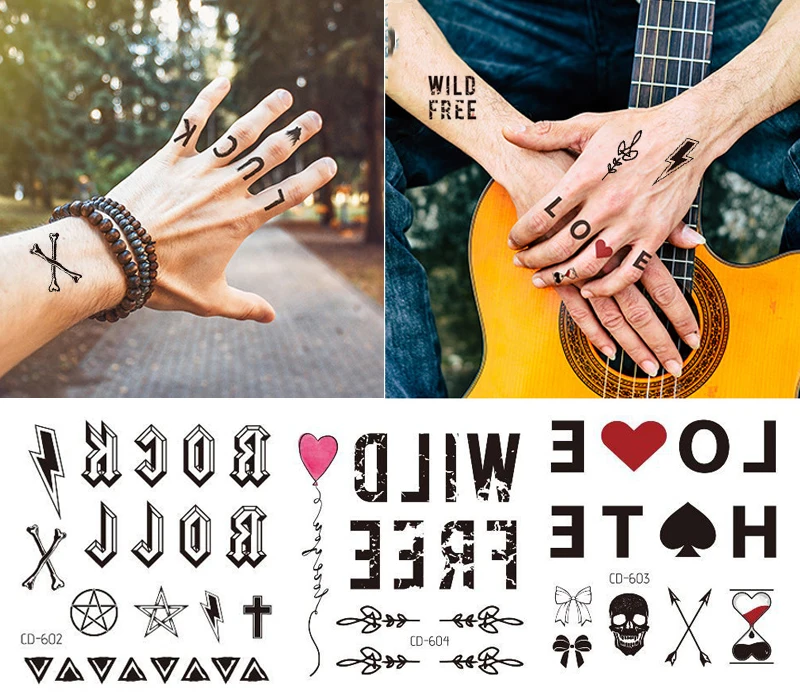 

Waterproof Temporary Tatoo English Letter Fake Tattoo Sticker "Love Free" Flash Tatto Finger Tattoos Stickers For Girl Women Men