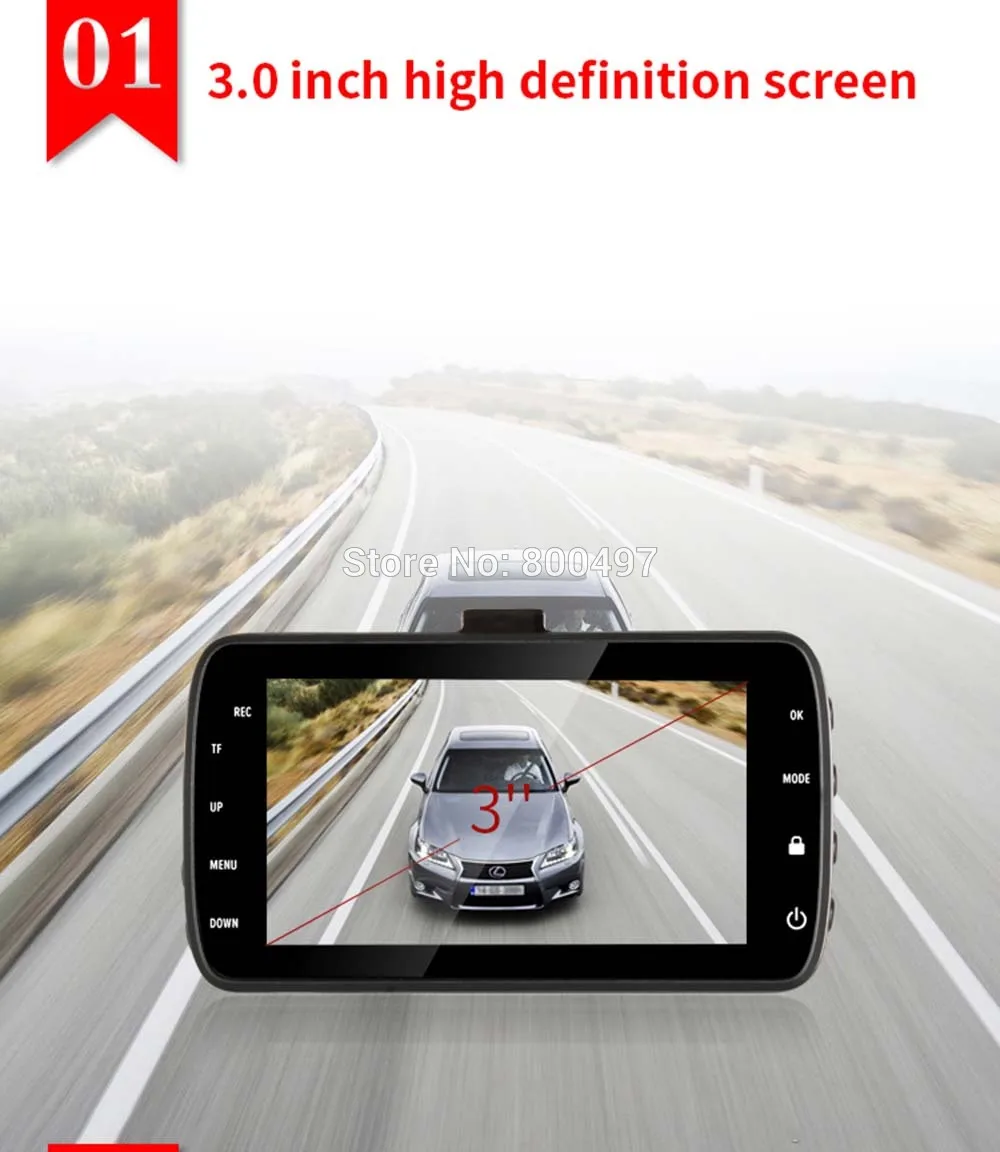 Автомобильный видеорегистратор FHD 1080P " WDR ips видеорегистратор с двойным объективом g-сенсор парковочное Обнаружение движения камера ночного видения