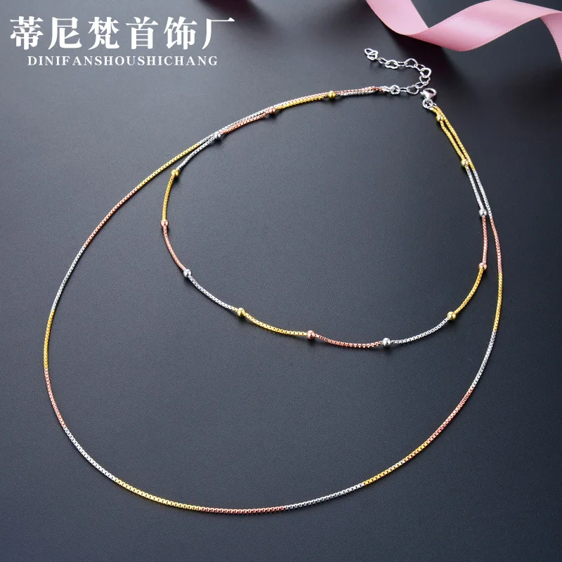 

Korean-style Fashion Jewelry Accessories S925 Fine Silver Simple Octagonal Box Aberdeen Bag Beads Multistory Necklace Choker Wom