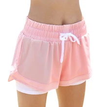 Женские Влагоотводящие спортивные шорты для бега, для йоги, двухслойные безопасные свободные шорты для фитнеса и йоги