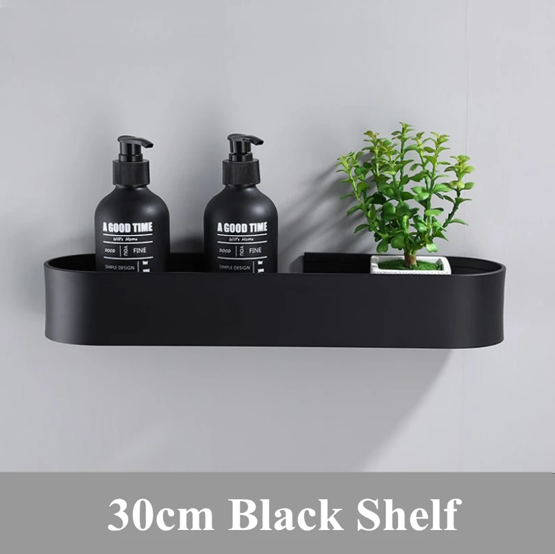 30cm Black Космические Алюминиевые черные полки для ванной комнаты на кухню стену полку для душа стойка для хранения полотенец бар аксессуары для ванной комнаты 30-50 см длина - Цвет: 30cm Black