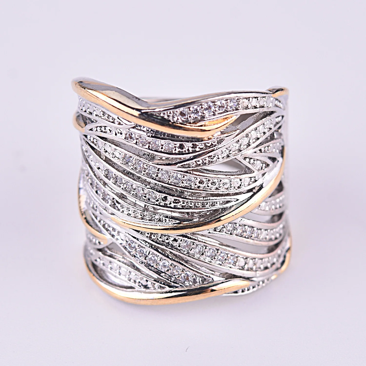 Мода мульти-Рядовая обмотка дизайнер Гипербола Золотое Серебряное кольцо для свадебное кольцо для женщин AAA CZ Ювелирные изделия из циркония