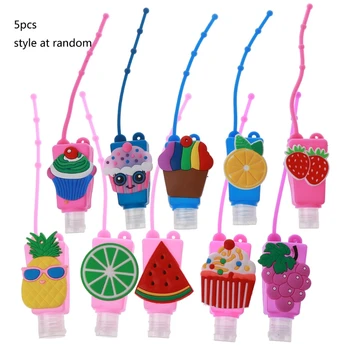 

5Pc Cartoon Silicone Kids Hand Sanitizer 30ml Flip Cap Bottle Portable with Silicone Case Keychain Carriers Style Random