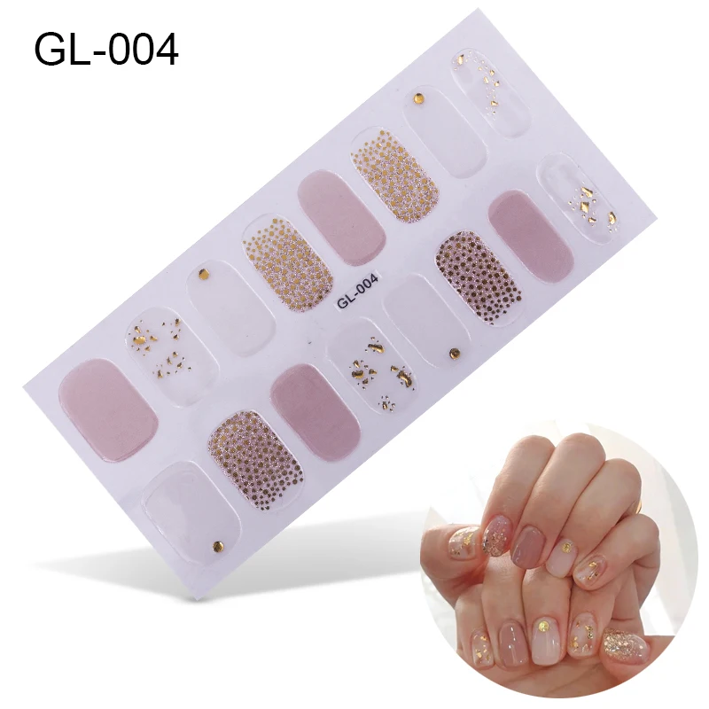 GL-004 Lamemoria, 16 типсов, для дизайна ногтей, полное покрытие, самоклеющиеся наклейки, Переводные обертывания, водонепроницаемые сверкающие наклейки для ногтей, наклейки для маникюра - Цвет: GL-004