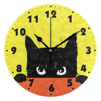 

Round Cat Pattern Silent Wall Clocks Battery Operated Non Ticking Quiet Cat Face Wall Clock Decor Desk Wall Watch for kitchen