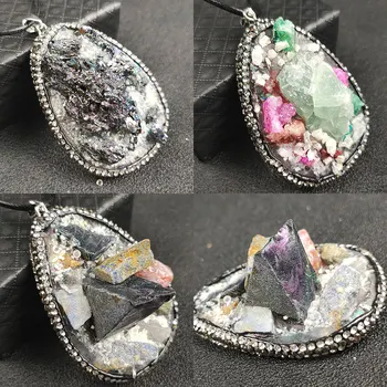 

Natural Stone Crystal Cluster Electroplating Pendant Diamond Crystal Cluster Edge Electroplating DIY Jewelry Accessories
