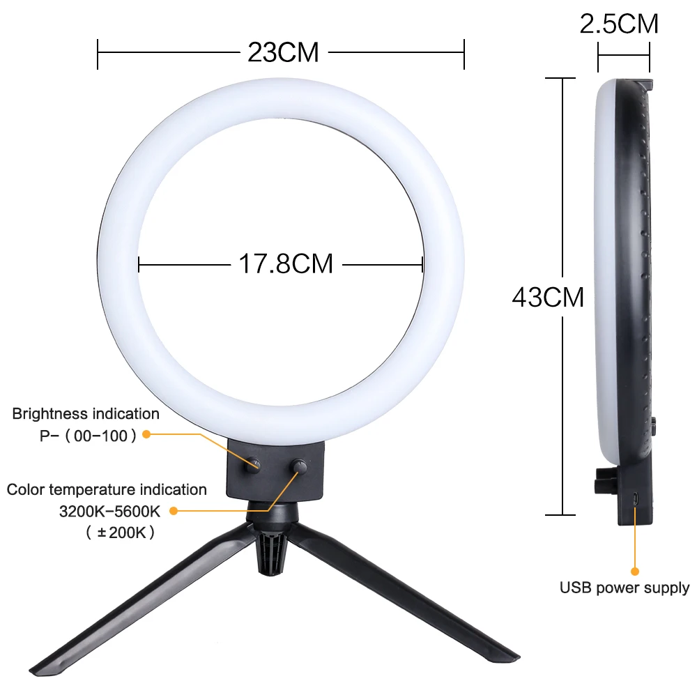 Beste 9 Inch Mini Led Verticale Dimbare Desktop Ring Licht Met Usb Plug Statief Stand Voor Youtube Video Live Foto Fotografie studio