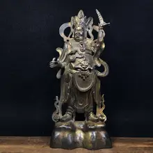 

Home Decor 13" Tibet Buddhism Temple Old Bronze Cinnabars Heavenly King Buddha Li Tianwang Marshal Demon Treasure King