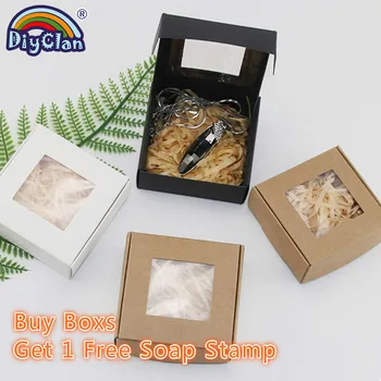 

100pcs/lot Packaging Box With Plastic Window Square White Black Kraft Paper Gift Box For Handmade Soap Jewelry Candy Art Craft