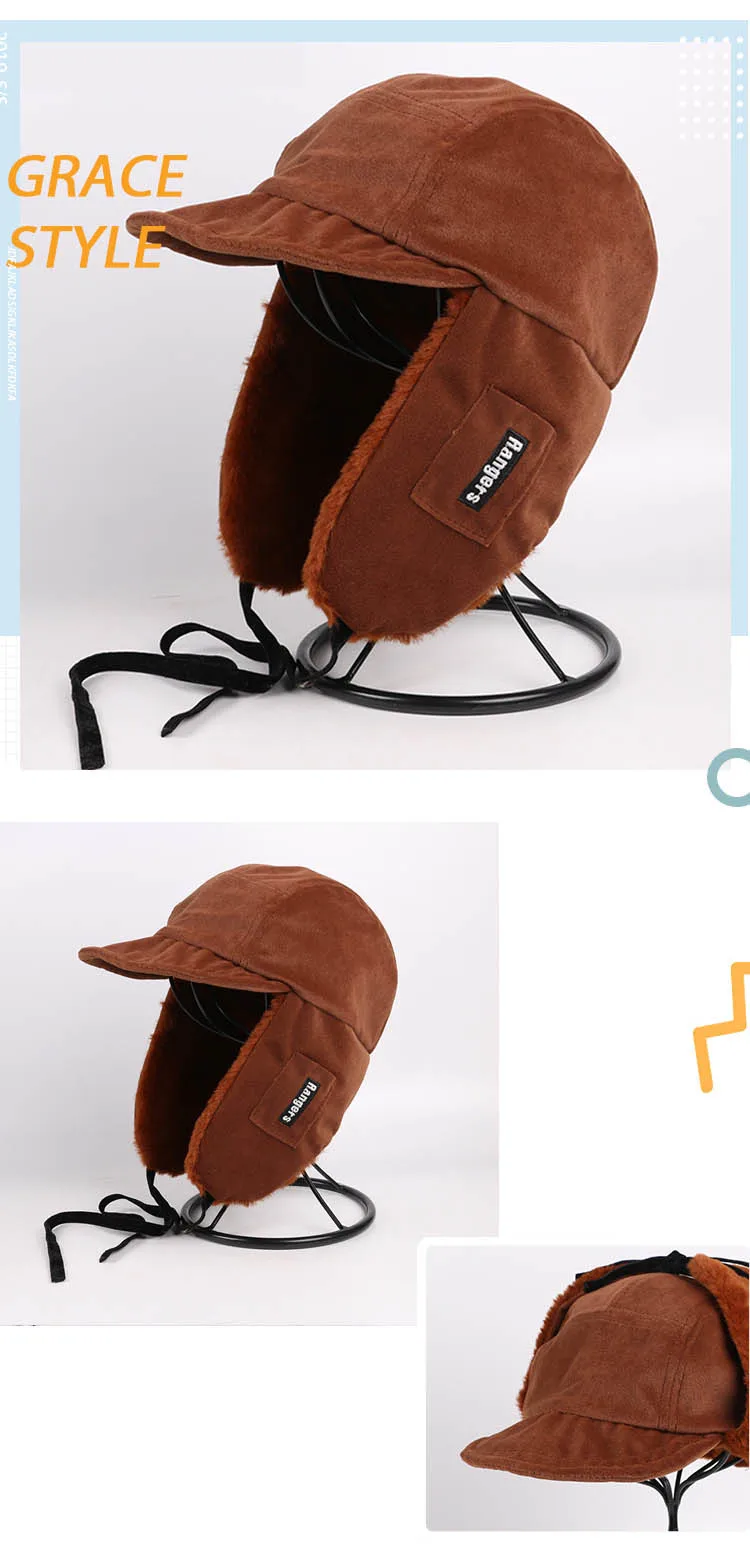 sheepskin bomber hat New Bomber Hats For Women Cold Proof Warm Retention Ear Protection Baseball Cap Men Suede Plush Soft Warm Winter Hat fur bomber hat mens