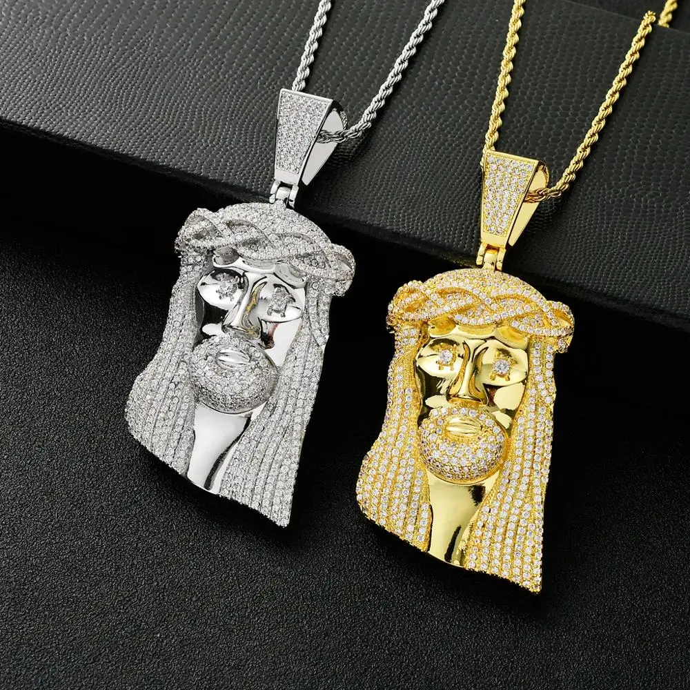 

92MM High Big JESUS Piece Pendants Necklaces Hip Hop AAA Cubic Zirconia Paved Bling Iced Out Men Rapper Jewelry Gold Silver