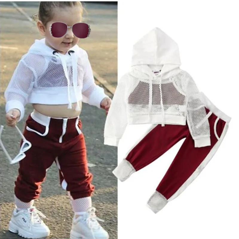 

3PCS Toddler Baby Girl Clothes Sets 2-7Y Hooded Crop Tops Sweatpants Casual Pants Outfit Summer Tracksuit