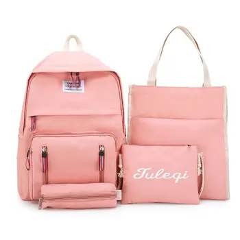 

4pcs Casual Canvas Backpack School Bookbag Shoulder Bag Pencil Case Set for WoMan Girls Boys