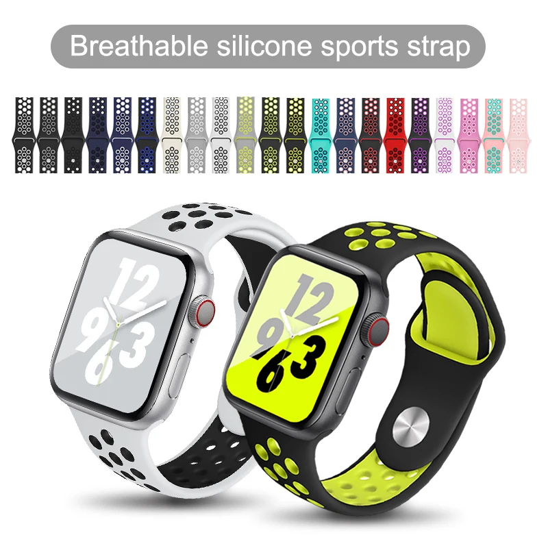 Новый дышащий силиконовый спортивный ремешок для Apple Watch 4 5 44 мм 40 резиновый Iwatch 3 2