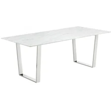  Chinafurniture new rectangular white marble table top and metal leg dining table and chair combination, dining room furniture 