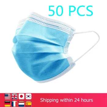 

50 pcs Disposable Face Masks Non-woven 3 layers Anti-dust Mouth Mask