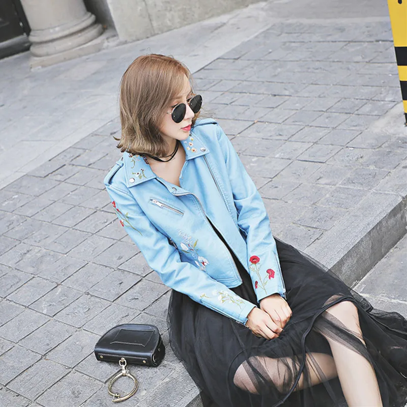 new women Korean version of the motorcycle clothing leather jacket short section ladies jacket embroidery pu leather
