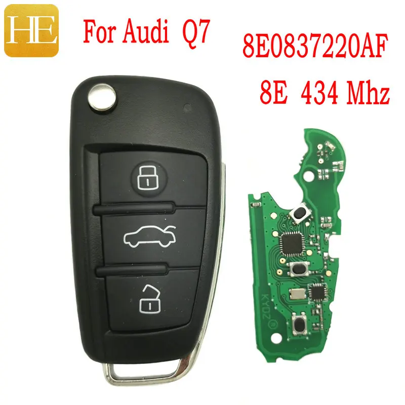 

Автомобильный ключ дистанционного управления HE Xiang для Audi Q7 2007 2008 2009 2010 2011 2012 PN 8E0837220AF 433 МГц 8E чип Автомобильный умный откидной ключ