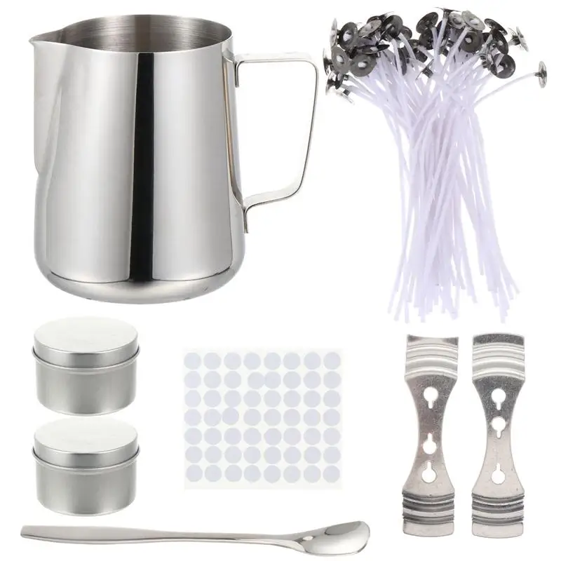 Candle Making Kit Pouring Pot Wicks Sticker DIY Candle Fixator Craft Tools DIY Handmade Set Cotton Core Holder 1 Set candle making tools