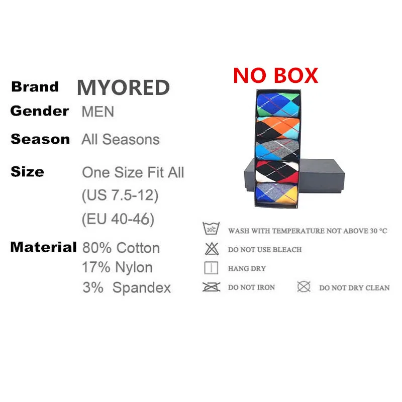 MYORED, 5 пар/лот, мужские хлопковые носки, с узором в виде Аргайла, для мужчин, повседневные, классические, длинные носки, мужские, пара, свадебный подарок, носки без коробки