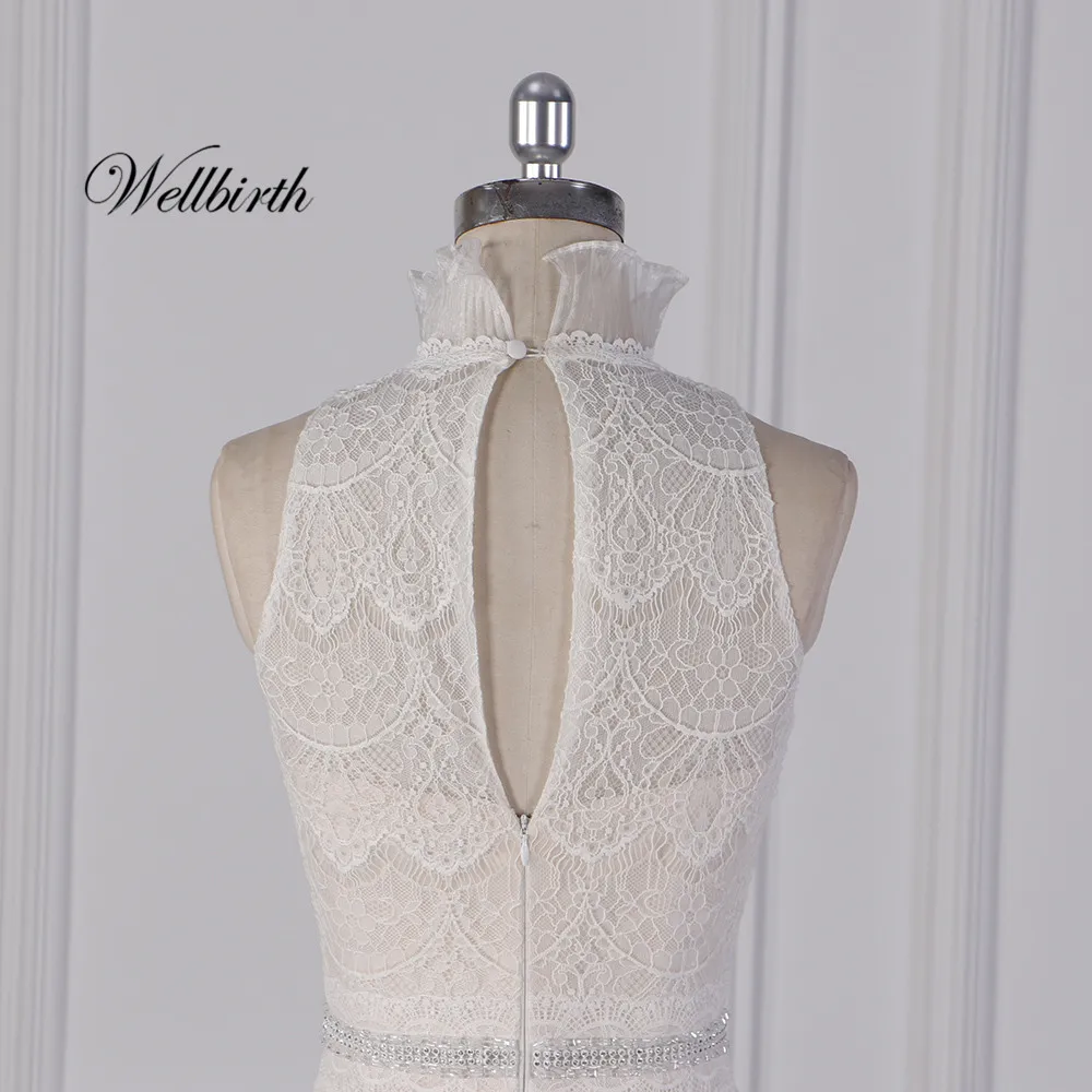 Реальное изображение Wellbirth Vestido de novia с высоким вырезом Тюль Русалка свадебное платье jc058