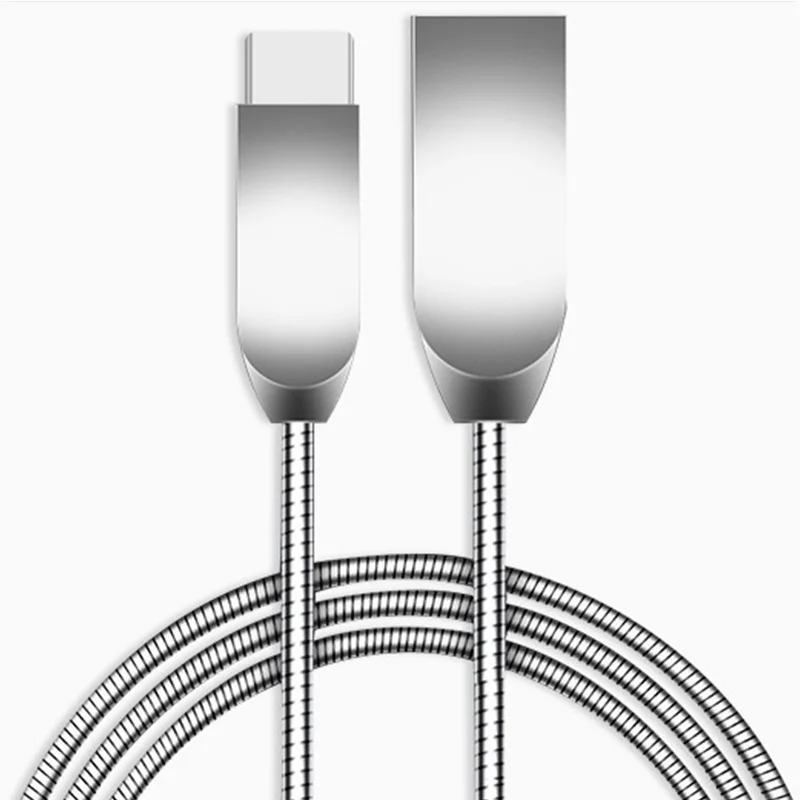 Silver type C Type-C/Micro USB металлический пружинный шланг зарядный кабель Линия передачи данных для samsung huawei PUO88 - Цвет: Silver type C