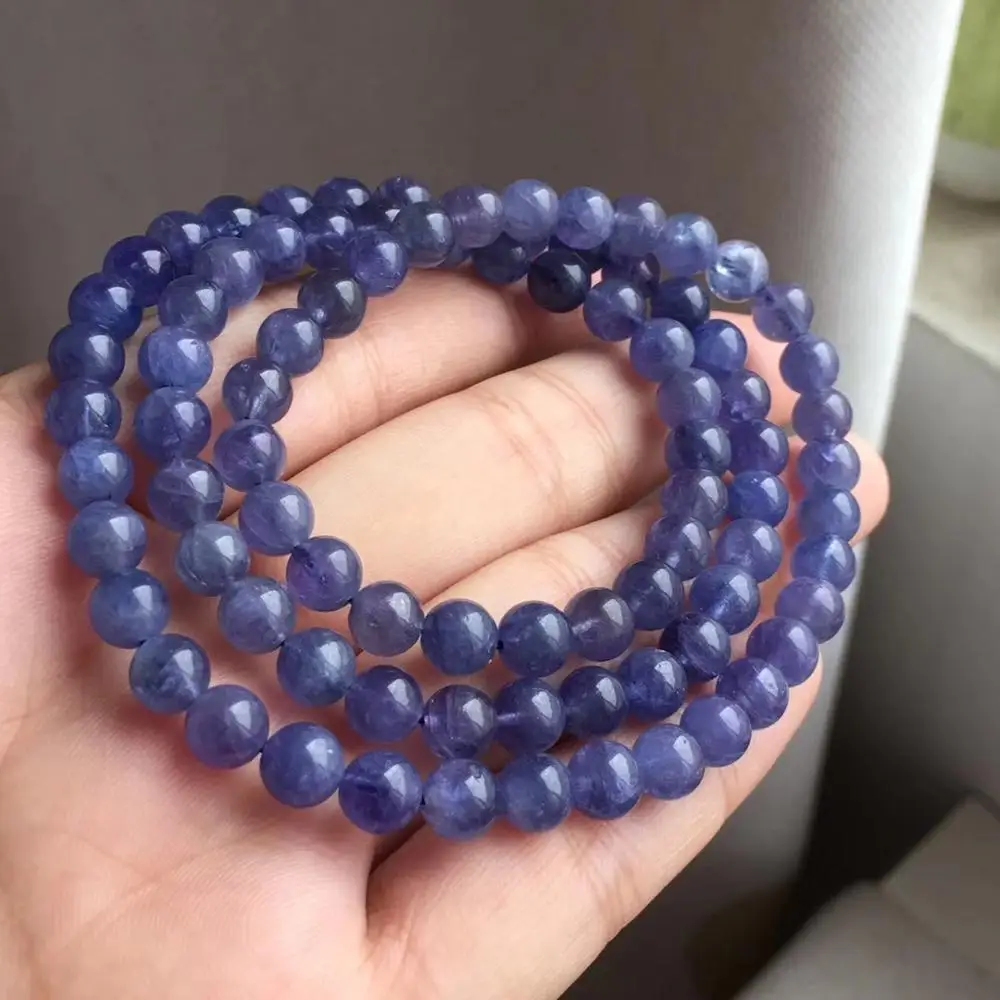 

6.4mm Genuine Natural Blue Tanzanite Bracelet For Woman Man Gift Round Beads Stretch Crystal Stone Party Fashion Bracelet AAAAA