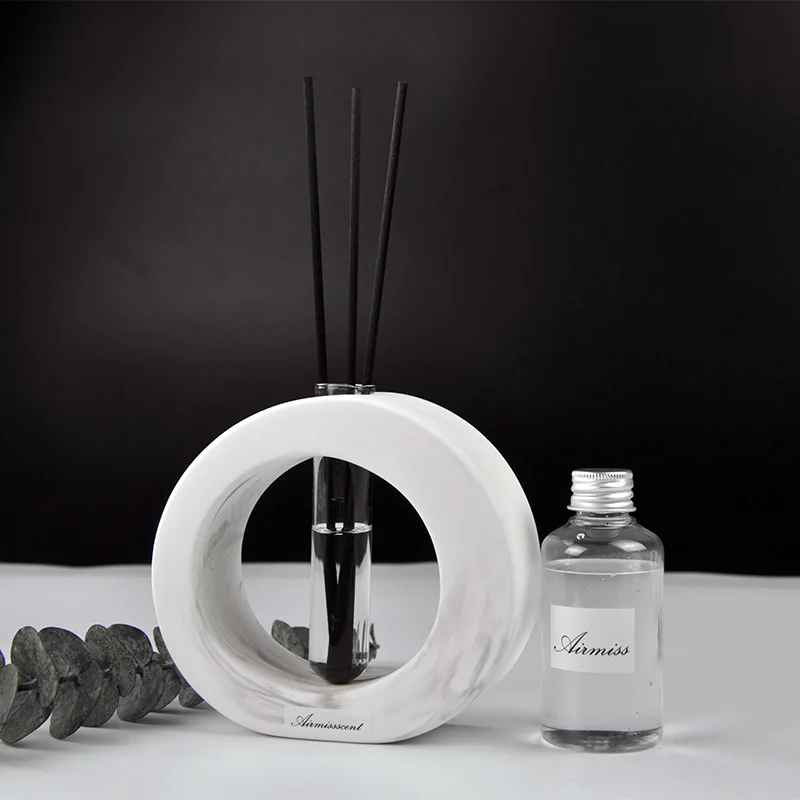 1pcs Creative Reed Diffuser with Aromatherapy Essential Oil, Black Rattan Sticks, Test Tube and Artistic Marbling Ceramic Bottle
