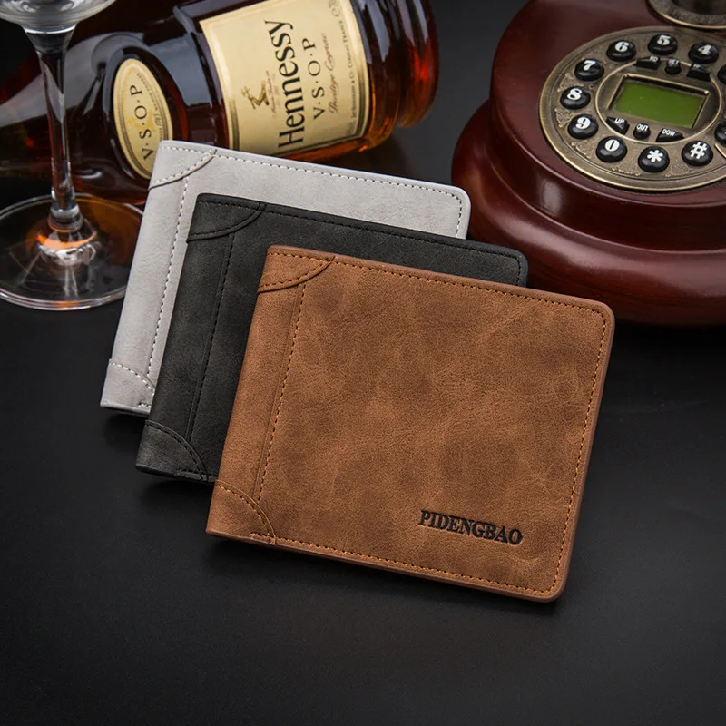

Foreign Trade New Style Card Bit More MEN'S Wallet Men's Short Nubuck Leather Wallet Retro Three Fold Verticle Wallet Wholesale