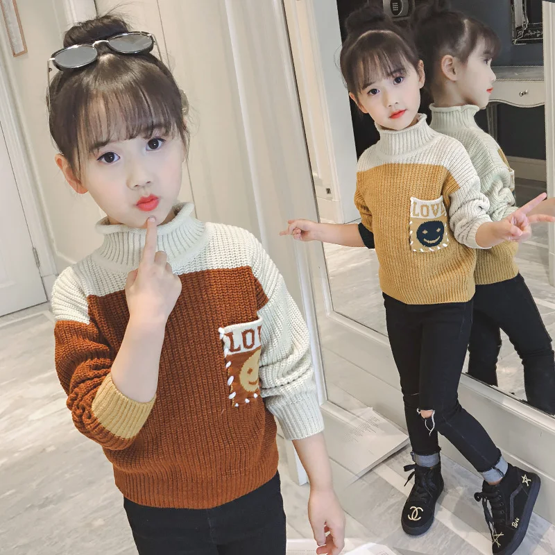 

Girls Korean High-Collar Knitted Sweater Fall Winter Children's Fashionable Multicolored Pullovers Kids Leisure Knitwear P261