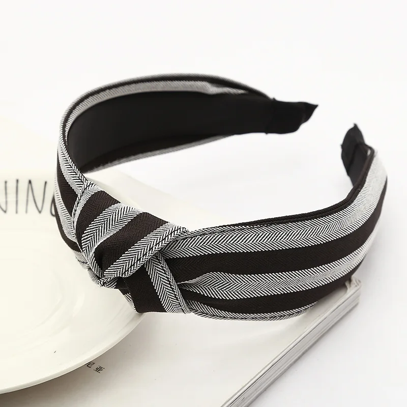 Summer New Style Stripes Hair Accessories Korean-style Mixed Colors Knot Hair Bands Large Rims Sweet Students Headband Manufactu