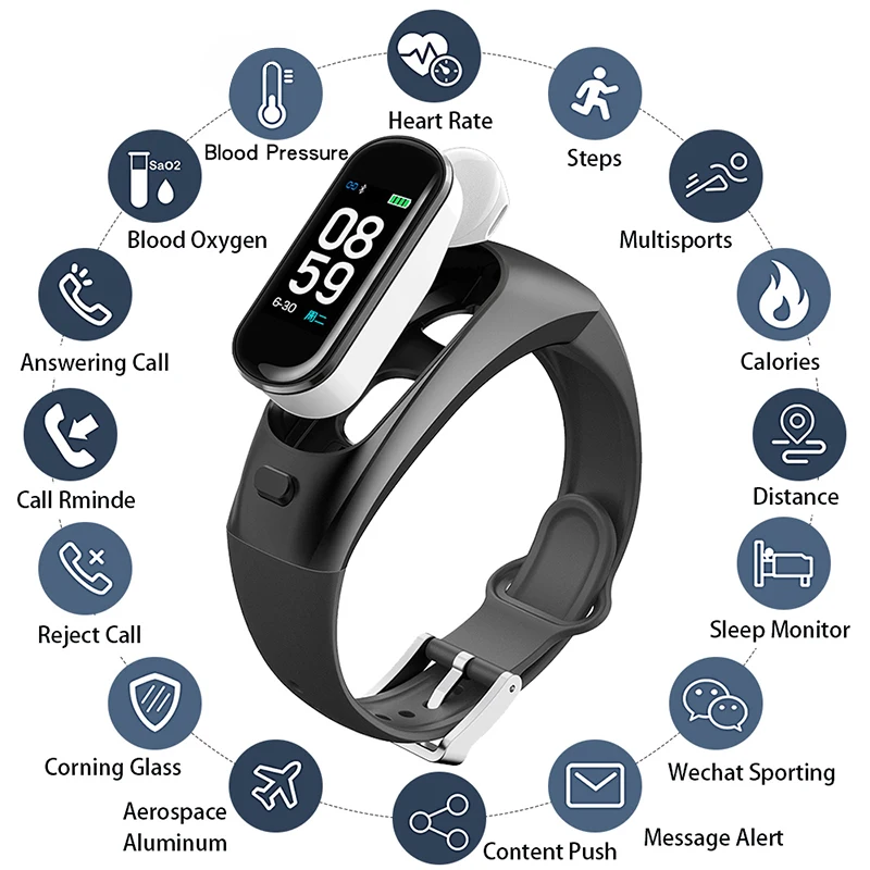 

Fitness Bracelet Blood Pressure Heart Rate Monitoring Global Version Fitness Tracker Health Hybrid Smartwatch Bluetooth Headset two in one Dial Phone Smart Wristband
