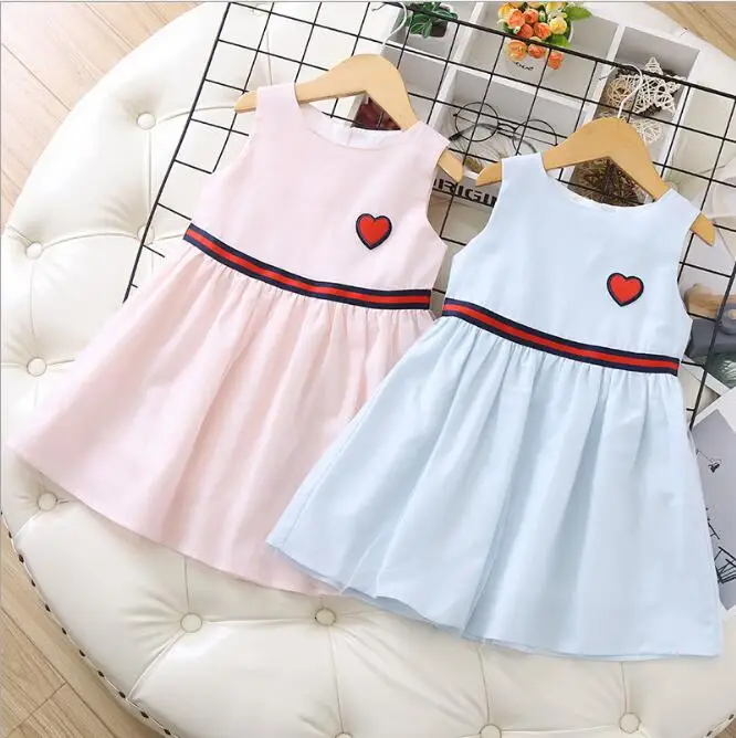 Летнее милое однотонное Хлопковое платье с сердечками для девочек элегантные платья принцессы для девочек детское платье, для детей 6, 8, 10, 12 лет