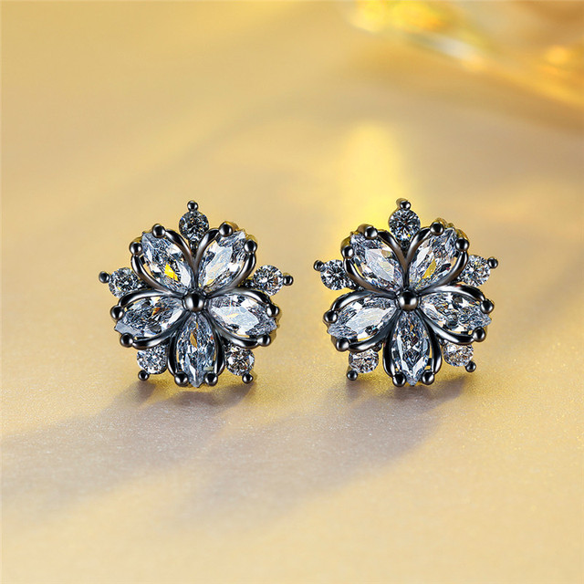 Female Pink Zircon Stone Earrings Gold Silver Color Wedding Earrings Jewelry Cute Flower Small Stud Earrings For Women