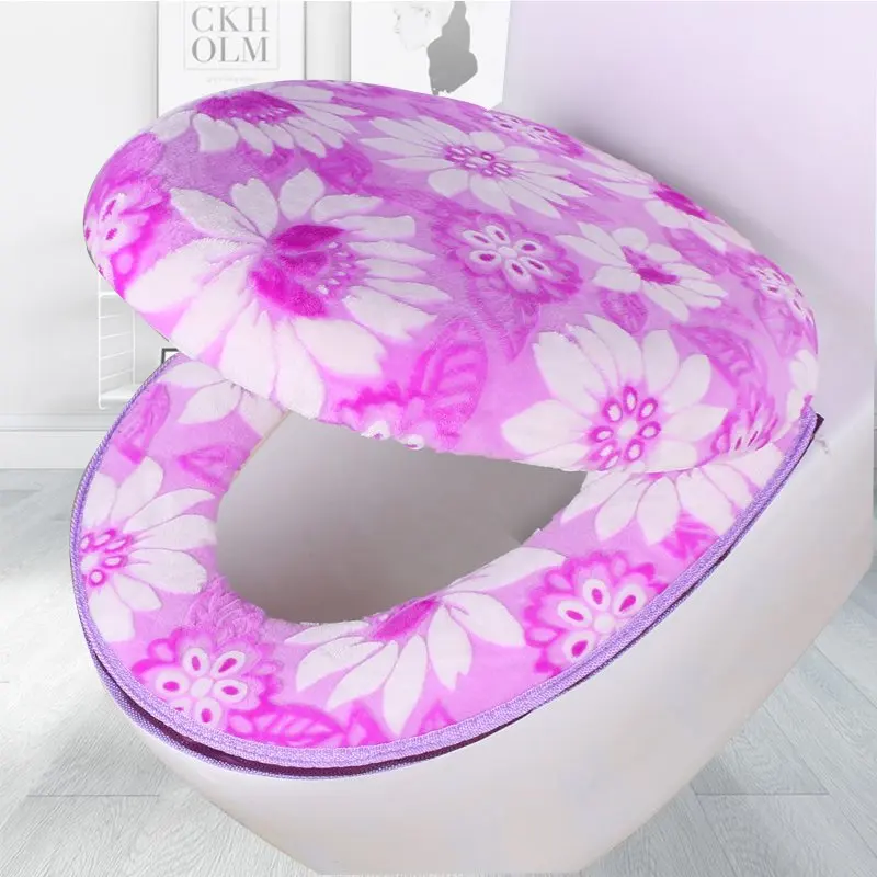 E Purple 2pcs Коврик для унитаза с рисунком панды, набор на молнии, чехлы для сиденья унитаза, мягкий теплый коралловый бархатный коврик для ванной комнаты, универсальные чехлы для сиденья унитаза - Цвет: E Purple 2pcs