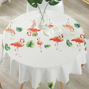 

RZCortinas Table Cover Round Party Wedding Home Table Cloth Flamingo Leaf Printed PVC Tablecloth for Kitchen Waterproof Oilproof
