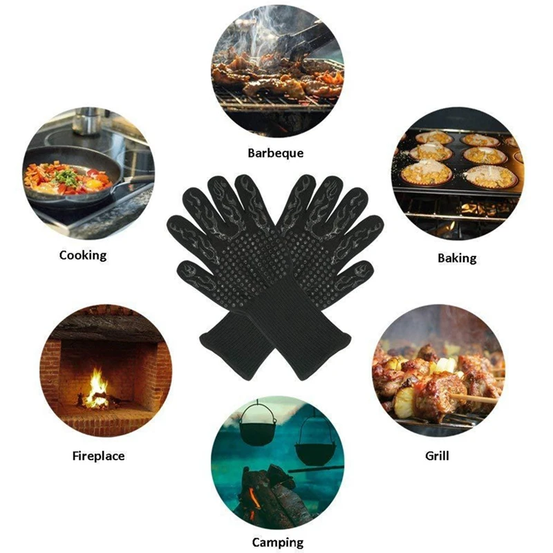 

1Pair Fire Gloves High Temperature Resistant Gloves Microwave Oven Outdoor Barbecue 1472 Fahrenheit Bbq Hot Flame Proof Working