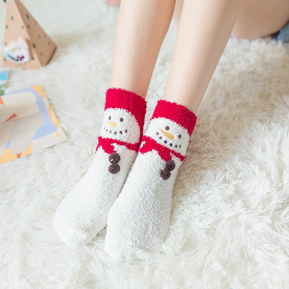 4 Pairs Xmas Sock Holiday Fluffy Plush Slipper Socks Cozy Winter Warm Thick Coral Velvet Soft Bed Floor Sock For Home Gift Decor