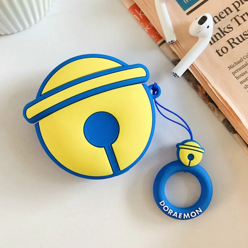 Мультяшный чехол для AirPods милый силиконовый чехол Bluetooth защитный чехол для наушников для Apple Airpods 2 Finger Ring 3D Doraemon Bell